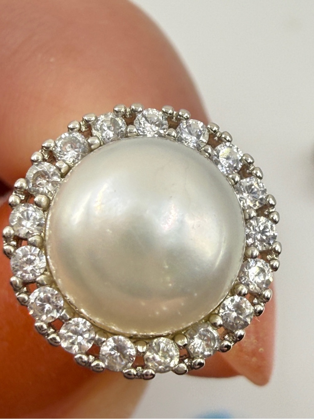 Pearl Halo Stud Earrings - White Pearl with Silver Crystal Halo